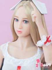 140cm (4ft7″) D-cup addled & careless Russian Megan with baby fat face, bright blue eyes